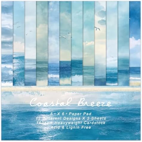 Blue Sea Scrapbooking Paper Pad - 24 Sheets 6-inch Aesthetic Patterned Decorative Collage Decoupage for Wrapping Folded Cardstock Supplies Gift Cardstock DIY Crafts Scrapbook Photo Album