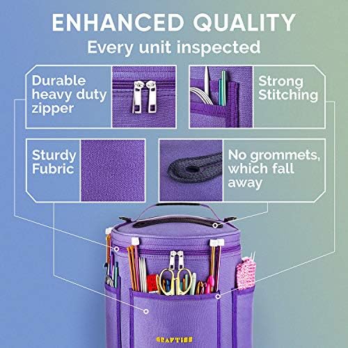 CRAFTISS Crochet Bag Organizer & Yarn Storage Bag, Knitting Bag and Yarn Holder with Removable Divider, Holds Skeins, Hooks, Needles & Accessories, Crochet Gifts for Women (Purple)