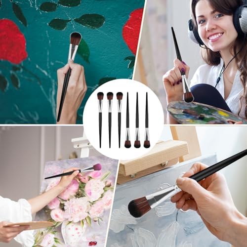 1 Inch Mop Brush for Acrylic Painting, 6 PCS Blending Brush for Acrylic Painting with Short Wooden Handle, Oval Blending Brushes Oil Paint Brushes for Watercolor, Acrylic, Gouache, Face Body (Black)