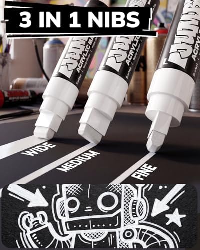 JusArt 4 Pcs White Jumbo Poster Marker Set, 15mm and 0.7mm Tip