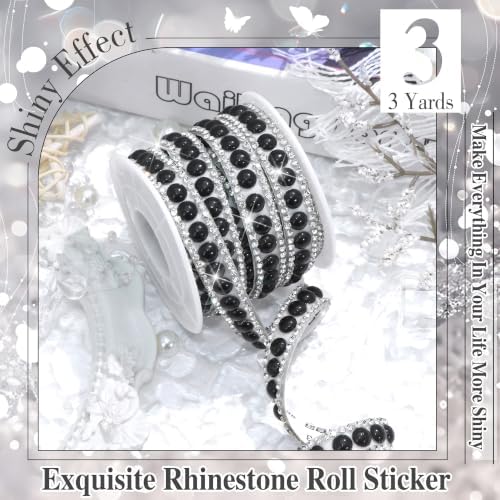 Black Crystal Rhinestone Ribbon Sticky Pearl Diamond Tape Sticker