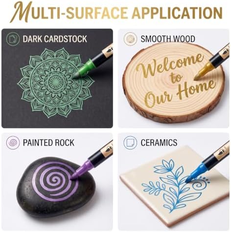 Metallic Acrylic Paint Markers Set, 30 Colors Dual Tip Acrylic Paint Pens for Rock Painting, Canvas, Wood, Glass, Ceramic & DIY Crafts, Quick-Dry Waterproof Permanent Paint Markers (30-Color)