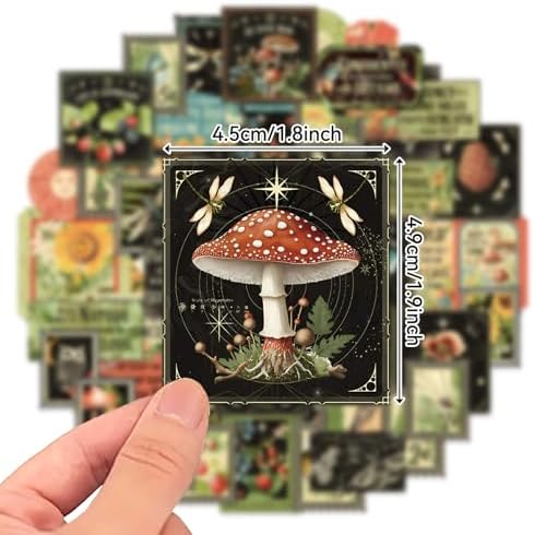 Cottagecore Stickers Vintage Nature - Botanical Mushroom & Sunflower Waterproof Vinyl for Adults | Journal Planner Decor | Laptop Water Bottle Scrapbooking
