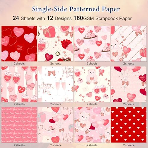 Happy Valentine's Day Scrapbook Paper Pad - 24 Sheets 6x6 inch Pattern Decorative Craft Paper Supplies for Junk Journals Bullet Journal Card Making(Love Pink)