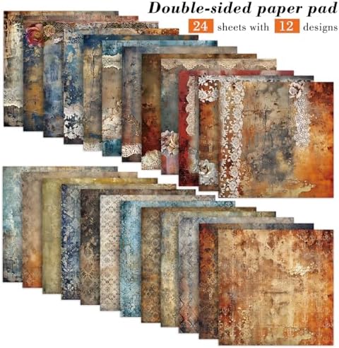 6'' Vintage Lace Scrapbook Paper Pad - 24 Sheets Double Sided Origami Cards for Junk Journal Collage Supplies Cards Decor Gifts Crafts DIY Wrapping Decorative Folded Photo Album