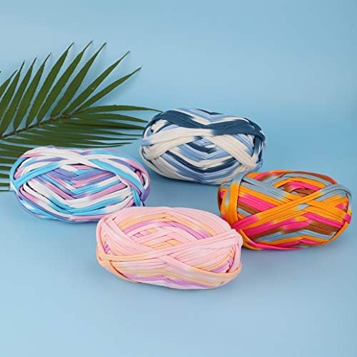 iSuperb 4 Pack Knitting Yarn Colorful Cloth T-Shirt Yarn Fabric Crochet Cloth for DIY Knitted Art Basket Bag - 400g