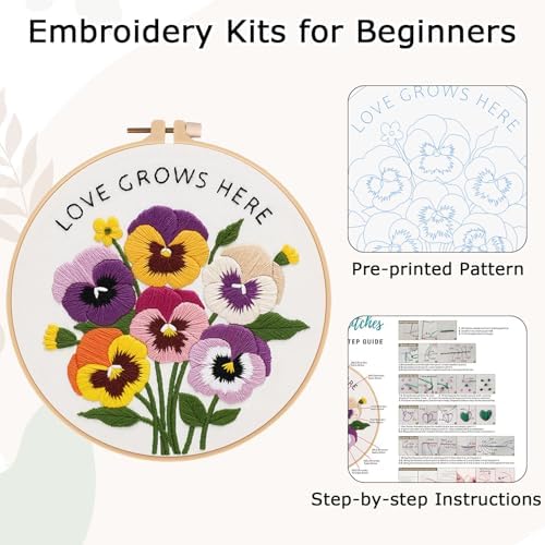 Nuberlic Embroidery Kit for Beginners, Pansy Needlepoint Kit