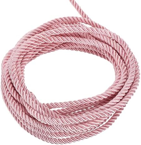 MECCANIXITY Twisted Cord Trim, 5 Yard 5mm 3-Ply Twine Braided Rope Shiny Thread String for Craft Gift Bag Curtain Christmas Decor, Pink - 5m