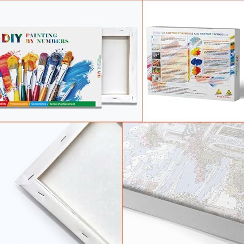 JOOZ Paint by Numbers Kit for Adults with Frame, Seaside Scene Paint by Number with Easel, DIY House Flowers Oil Painting by Numbers, Adult Paint by Number Kits Landscape for Wall Decor 8x12 Inch