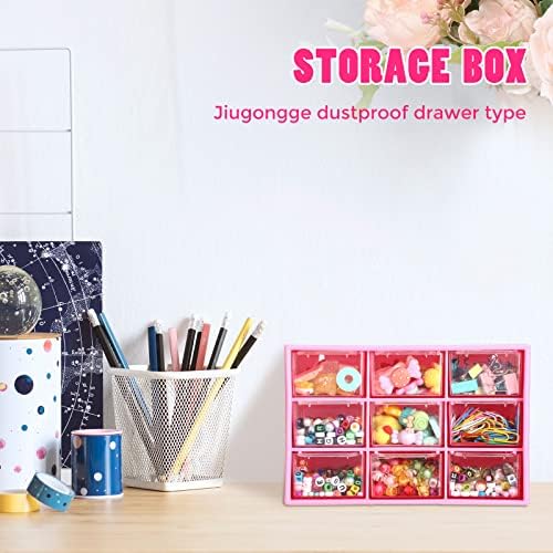 Marsui 4 Pack Desktop Storage Organizer with 9 Drawers Craft Organizer with Mini Drawers Plastic Organizers and Storage Containers for Craft Art Jewelry Cosmetics Sewing Supplies Accessory(Rose Pink)