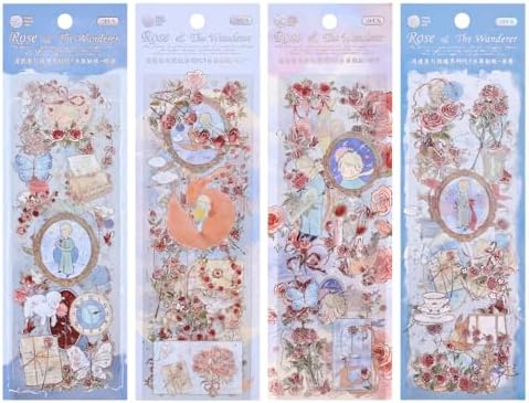 12 PCS Flowers Rose Themed Sticker, Decals for Scrapbook Supplies Bullet Junk Journal Bottles Planner Laptops DIY Scrapbooks Journals Phone Case Decoration Gifts Rewards