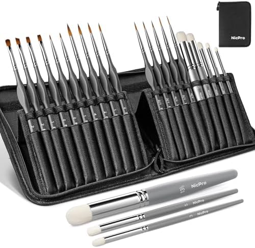 Nicpro 22 PCS Miniature Paint Brushes & Dry Brush, Model Paint Brush Set