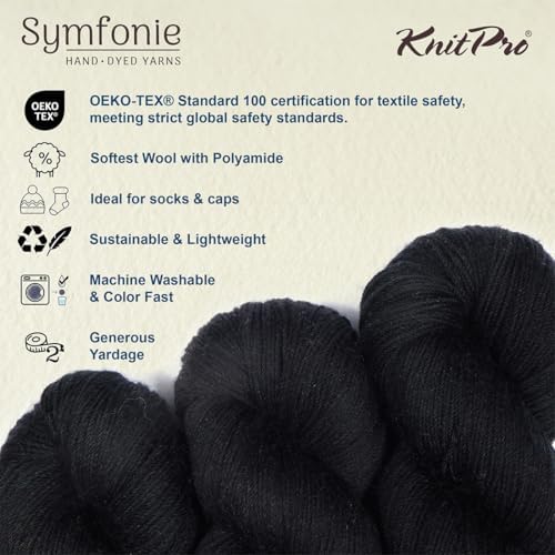 KnitPro Symfonie Fingering Weight Merino Wool Yarn 100g, Jet Black