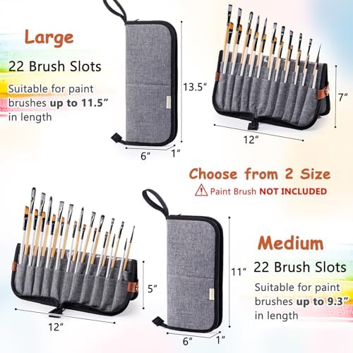 Paint Brush Holder Case for Artists with 22 Slots, Brush Organizer with Pop-Up Stand, Travel Paintbrush Storage Bag for Acrylic Oil Watercolor, Zippered Art Brush Cover (Brushes Not Included)