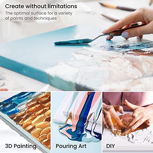 ARTEZA Stretched Canvas, 5 x 7, 8 x 10, 11 x 14, 12 x 16, 16 x 20 Inches, Multipack of 10, Blank White Canvas for Acrylic, Oil and Gouache Painting | Stretched Cotton Surface, Pinewood Bars, 8 oz Acid-Free Acrylic Gesso, For Oil, Watercolor, Acrylic, T...