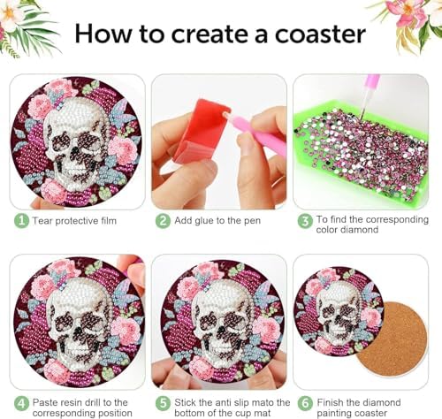 8 Pcs Diamond Art Coaster Kit for Adult with Holder, Diamond Coasters 4x4in