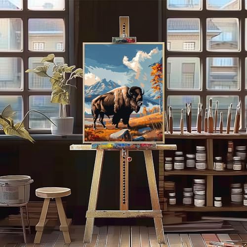 Natuyalo Paint by Numbers for Adults Beginner, Bison Acrylic Easy Paint by Numbers Kits Animal Craft Kits for Adults Suitable for Home Wall Decoration Flameless 16x20 Inch
