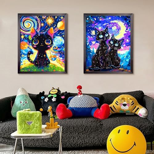 Yunnuo Paint by Numbers Kit for Adults Cat,Adult Paint by Number Kits on Canvas,Painting by Numbers for Beginners Black Cat and Starry Night,DIY Oil Painting Kit for Home Wall Decor Gift (16x20 Inch)