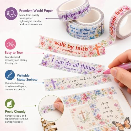 24 Rolls Christian Washi Tape Gifts, Inspirational Religious