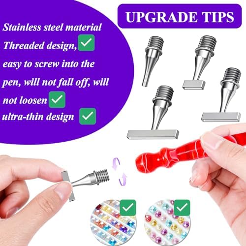 ZYNYXY 17PCS Ergonomic Diamond Art Pen Kits, with Multifunctional Metal Stainless Steel Screw Thin 1, 3, 6, 9, Tips, Correction Placers Roller Accessories(D-Red + Pink + White+ 5 PCS Tips)