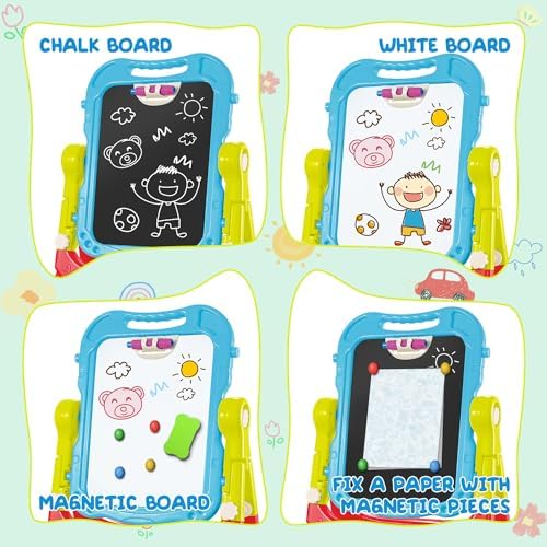 Toddler Art Easel for Kids, Chalkboard & Whiteboard with Drawing Tools