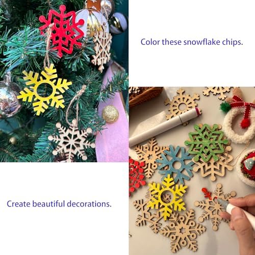 60PCS Unfinished Blank Wooden Christmas Snowflake Cutouts Craft for Kids | suit for Children's Painting DIY Room Decoration Gift Giving Surprise (Christmas Snowflake)