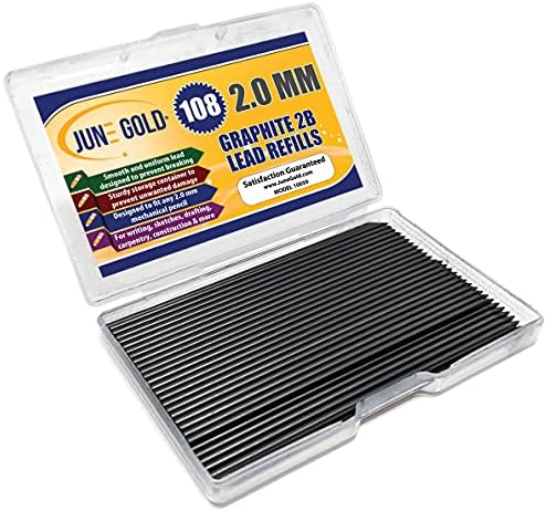 June Gold 2.0 mm, 108 Lead Refills, 2B, 90 mm Length, Sturdy Carrying Case