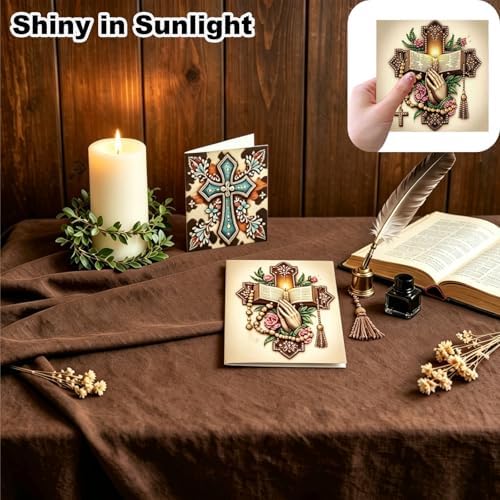 Zyvoreva 12 PCS Cross Diamond Painting Greeting Cards with Envelopes, Religious Diamond Art Kits for Adults, 5D DIY Bible Butterfly Art Crosses Cards for Birthday Baptism Sympathy Gifts (Cross)