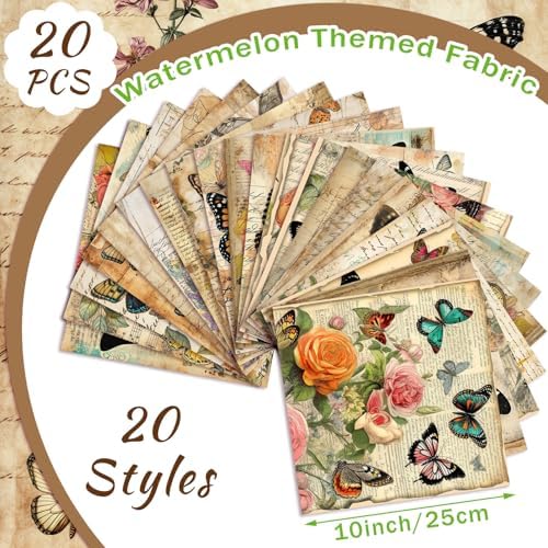 HunnmingRe 20 Pcs 10''x10'' Vintage Butterflies Quilting Fabric Squares