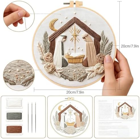 BoAn DIY Nativity Embroidery Kit, Christmas Cross Stitch Kit for Adults