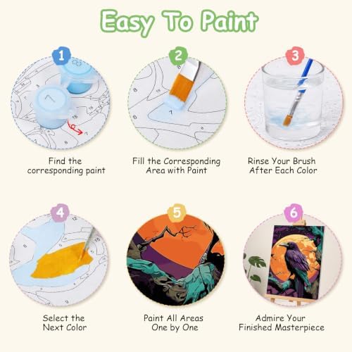 Spandrel Gothic Raven Paint by Number Kits for Adults, Halloween Paint by Number Kits on Canvas, DIY Acrylic Oil Full Moon Painting by Numbers Gitfs for Home Wall Decor, 8x12in