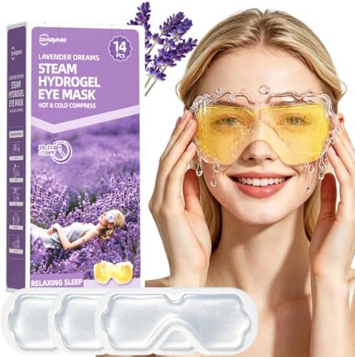 14 Pcs Steam Hydrogel Eye Mask, Disposable Heated Eye Mask, Self Heating Warm Compress for Eyes, Hydrating Steam Eye Masks for Dry Eyes, Relaxing for Sound Sleep, Home & Travel Gifts