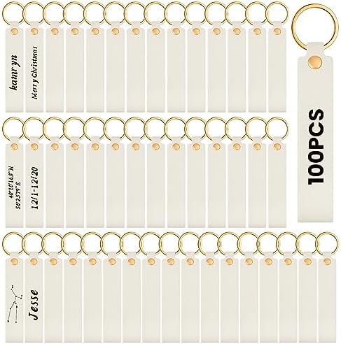 Wavyknot 100 Pcs Leather Keychain Blanks, 5.6 x 0.8 Inches, Beige