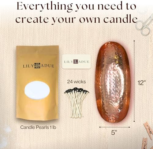 LILY LADUE Sand Candle Kit - 1Lb/16Oz Pearled Candles Sand and Wicks (24) with Copper Holder, Unscented Aroma Beads, Reusable Pearled Candle Wax for DIY Home Kit, Powder Beads Refill Available
