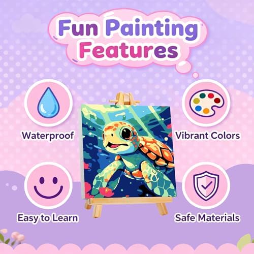 Gemozaic Sea Turtle Paint by Numbers Kit for Kids Ages 4-8-12, 8 x 8 INCH