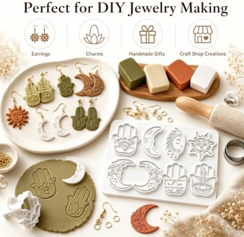 8Pcs Hamsa Hand Polymer Clay Cutters, Boho Moon Sun Molds