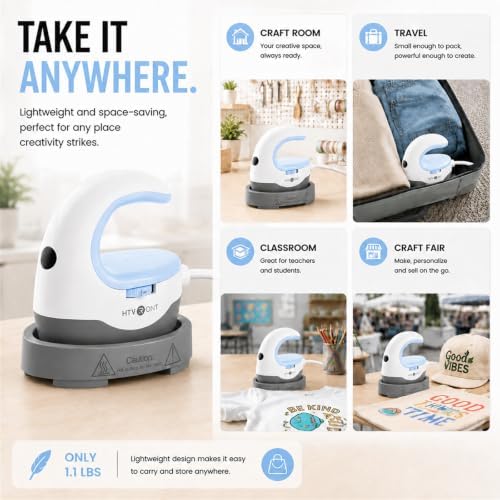 HTVRONT Heat Press Mini Heat Press Machine, Mini Iron for Crafts | Heats Up Quickly & 3 Heat Setings, Perler Beads Iron, Small Heat Press Machine for T Shirts, Hats