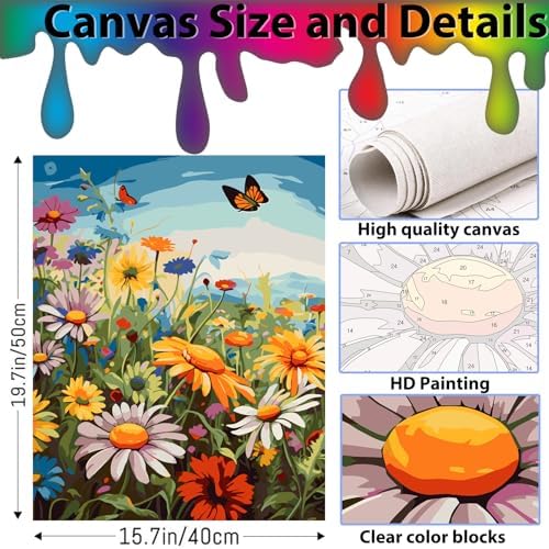 Arpilul Flowers Paint by Number for Adults-Paint by Numbers for Adults Beginner, Adult Paint by Number Kits on Canvas for Home Wall Art Decoration and Gifts 16x20Inch(Z-YH40)