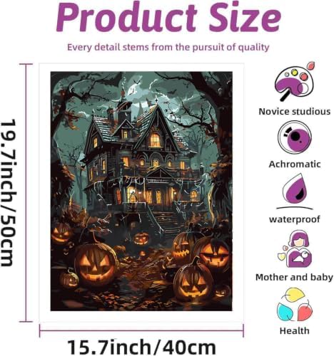 Pumpkin House Paint by Numbers Kit for Adults Beginners 19.6X15.7 inch