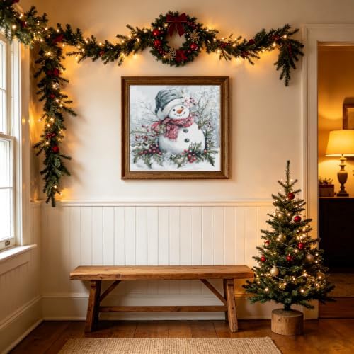 KYOQFVN Christmas Stamped Cross Stitch Kit - Snowman Counted Cross Stitch Kits for Beginners Adults, DIY Needlepoint Cross-Stitch Patterns Dimensions Needlecrafts Embroidery Kits Arts and Crafts