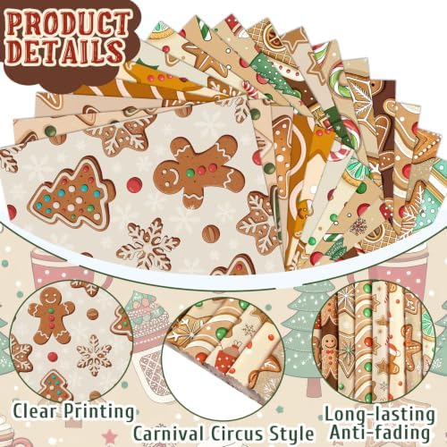 HunnmingRe 20 Pcs 10''x10'' Gingerbread Christmas Quilting Fabric Squares