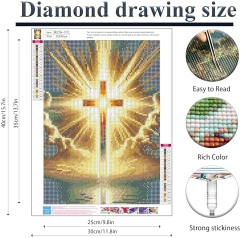 ckdiluy Cross Diamond Art Kits for Adults Beginners, 5D DIY Religious Cross Diamond Painting Kits, Full Round Drill Diamonds Dots Gem Art Crystal, Home Wall Decor 12X16 Inch