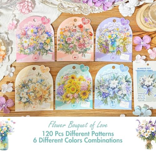 OKUPAN 120Pcs Flower Stickers for Scrapbooking Supplies, Transparent Scrapbook Stickers for Journaling, Card Making Supplies, Planner, DIY Craft, Wedding Invitations