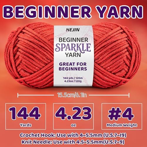 HEJIN 120g Red Sparkle Yarn for Crocheting and Knitting