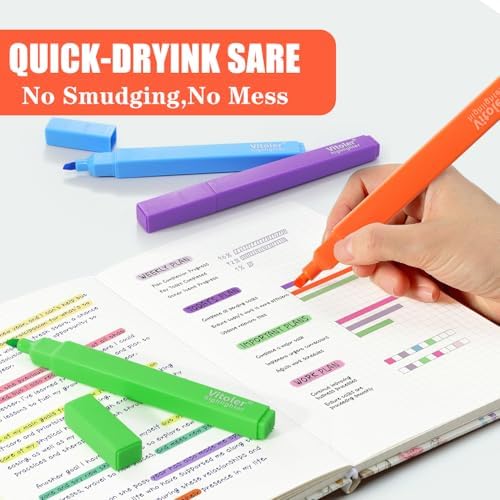 Vitoler Highlighters, Assorted Colors,Dry Fast,Chisel Tip,8Pcs | cute bright colol,high quality for bible study,books,journal,writing,school office