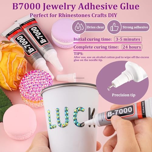 Resin Rhinestones for Crafting with 3Pcs 10ml B7000 Jewelry Glue, 1 Box Dark Green AB Flatback Gems Crystals Diamond for Bedazzling Crafts DIY Nail Art Makeup, Gems for Clothing Tumblers Shoes