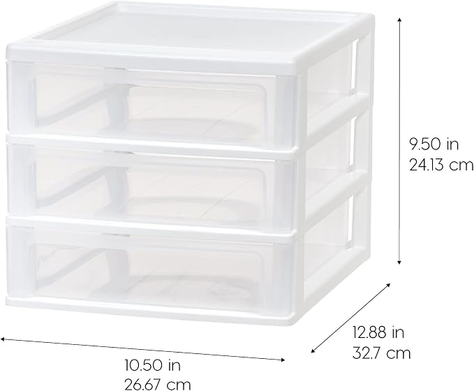 IRIS USA 3-Drawer Medium Stacking Desktop Organizer, White