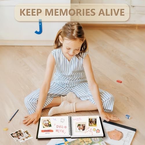 popotop 8x8 Inch Scrapbook Photo Album, 60 Page Decorative Kraft Paper Book for 4x6 Pictures, DIY Memory Photo Albums as Gifts for Wedding Baby Christmas School Family