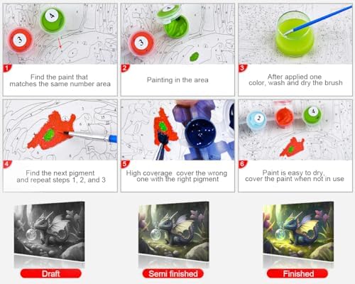 TUMOVO Paint by Numbers Cute Little Dragon DIY Paint by Numbers Kit for Adults and Kids DIY Canvas Painting by Numbers Watercolor Oil Painting Acrylic Painting Arts and Craft 16x20 Inch