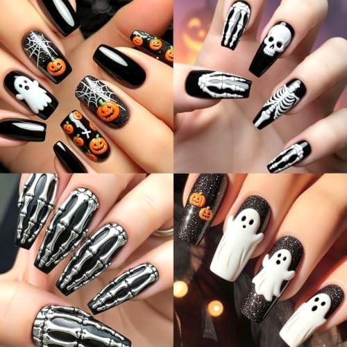 2PCS Silicone Nail Art Molds, 3D Skull, Ghost, Pumpkin Nail Charms Molds